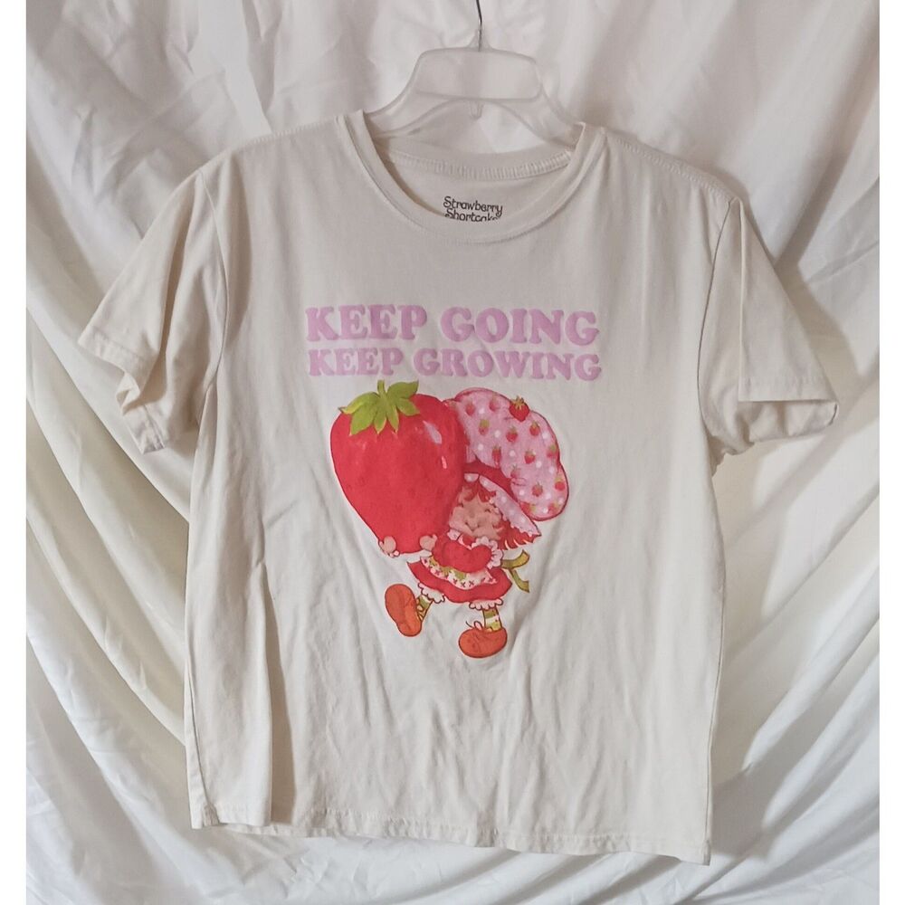 Strawberry Shortcake Keep Going Keep Growing Women's T-Shirt Size L Cream Retro